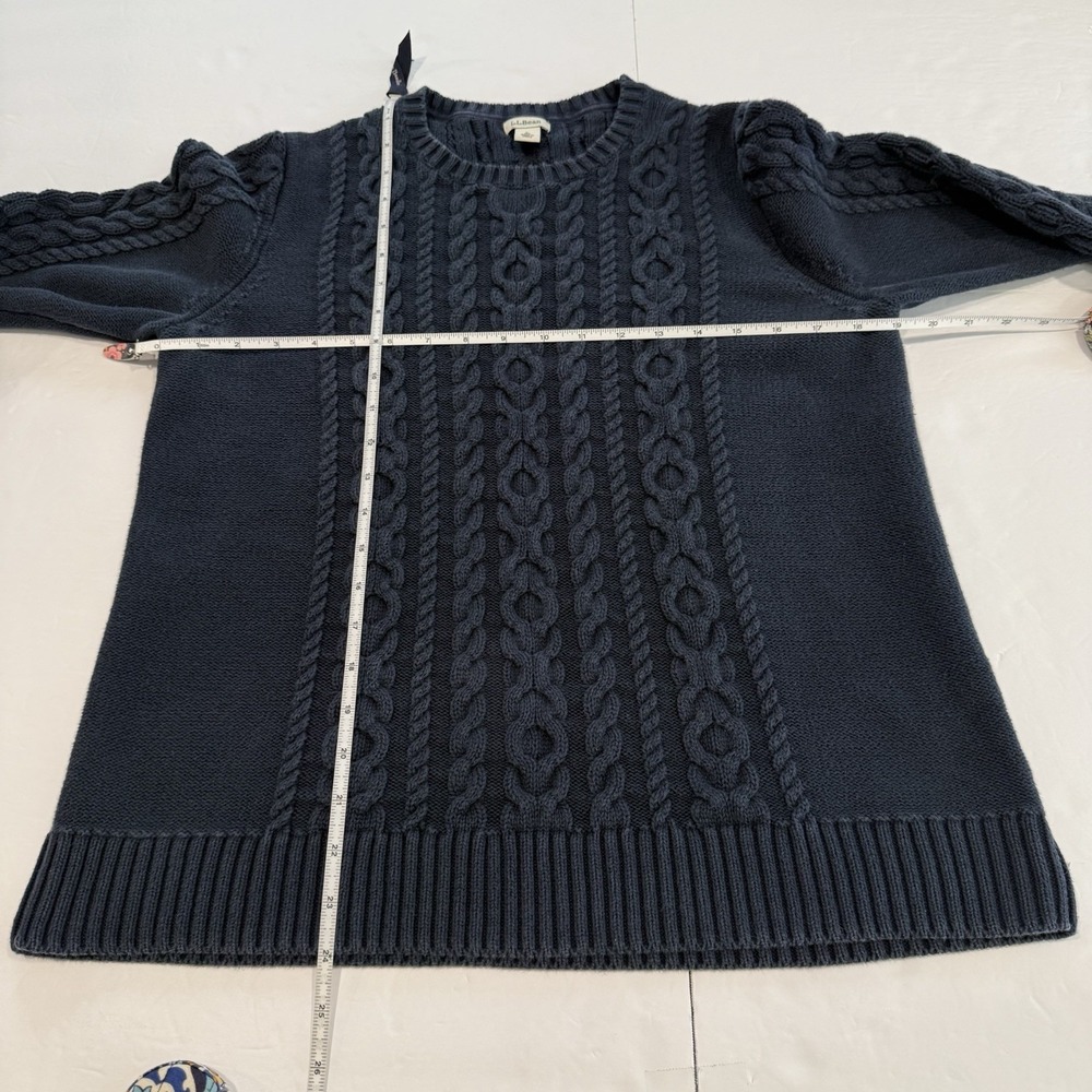 LL Bean‎ Navy Blue Double L Mixed Cable Crew Neck Pullover Cotton Sweater LARGE - Picture 6 of 9